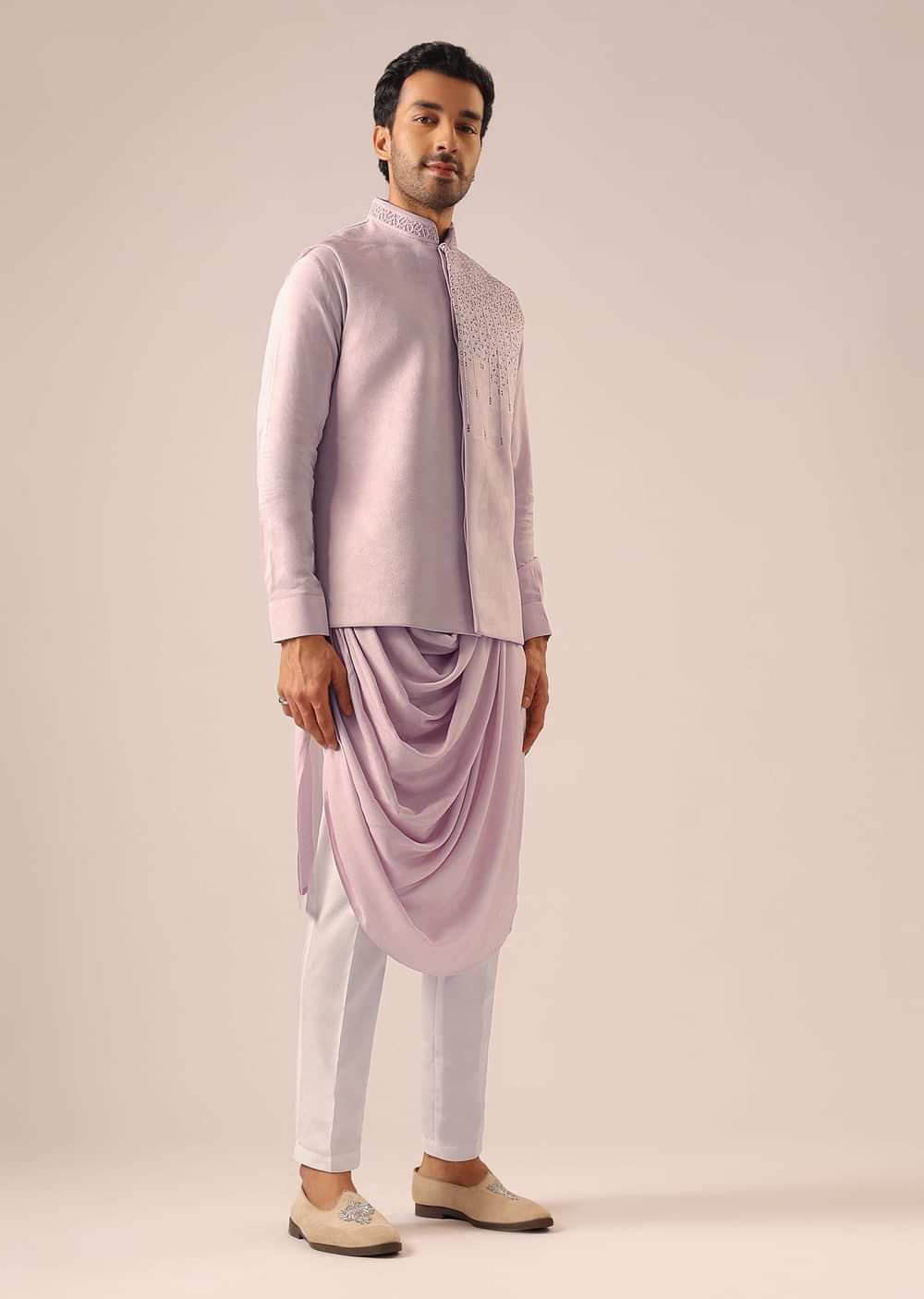 Pink Cowl Kurta And Jacket Set with Cutwork Detail