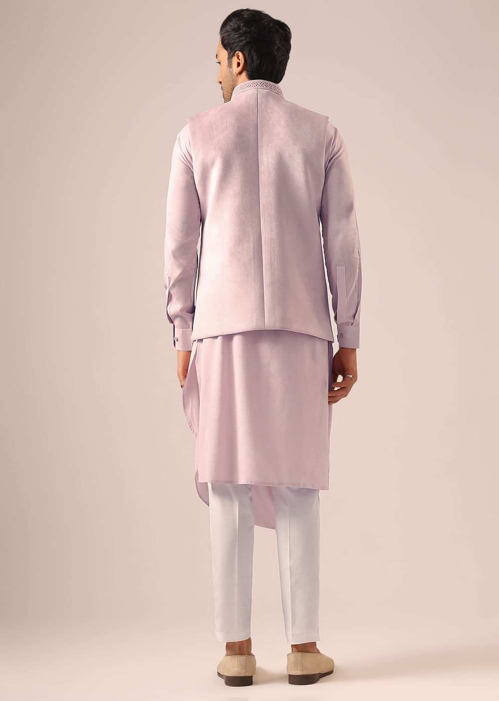 Pink Cowl Kurta And Jacket Set with Cutwork Detail