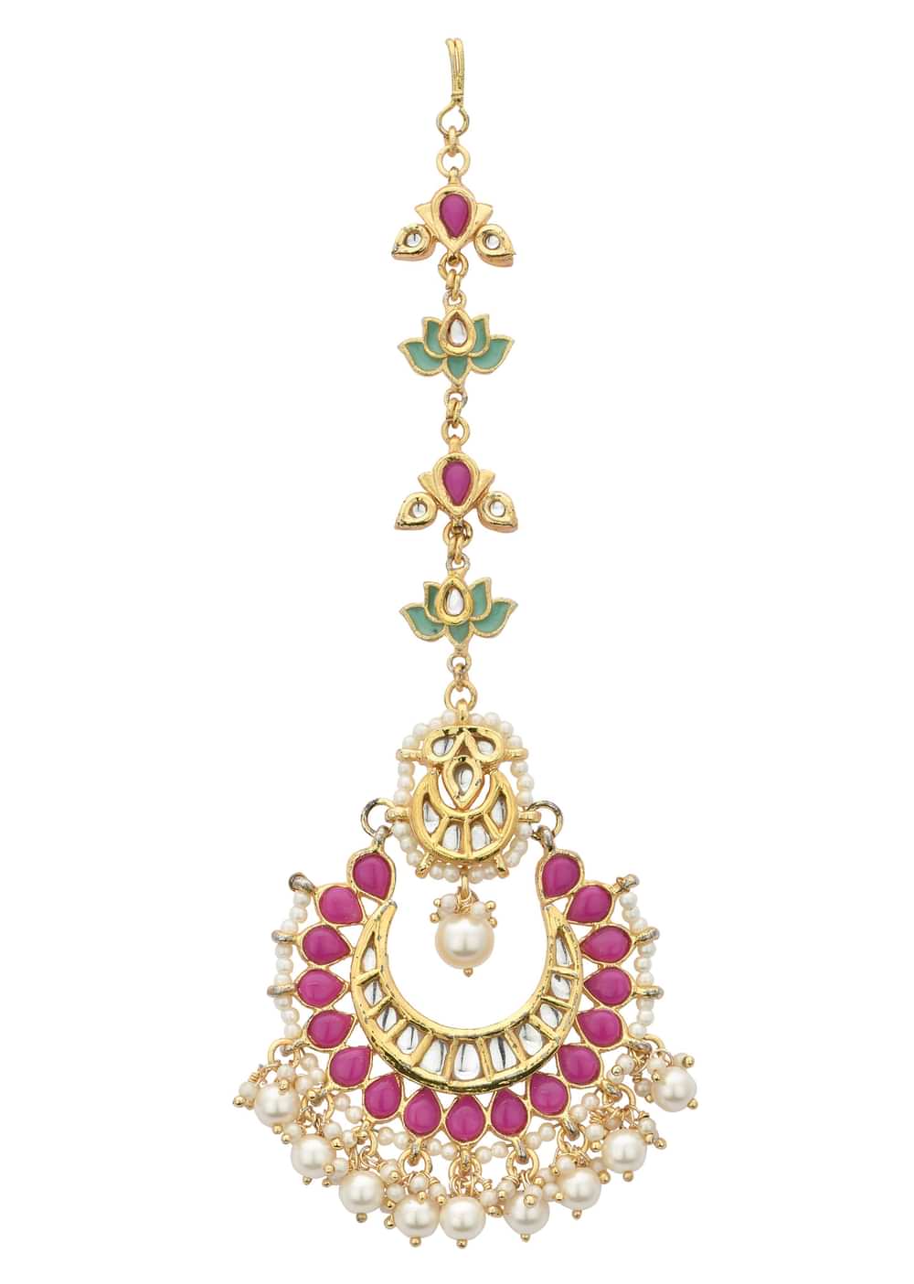 Pink Crescent Mangtikka With Pearl Drops