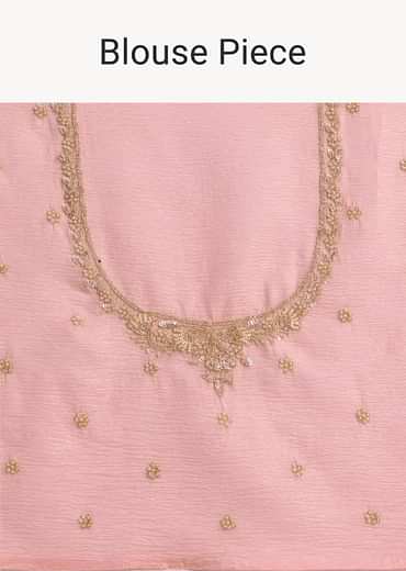 Pink Crushed Silk Saree With Sequin Work