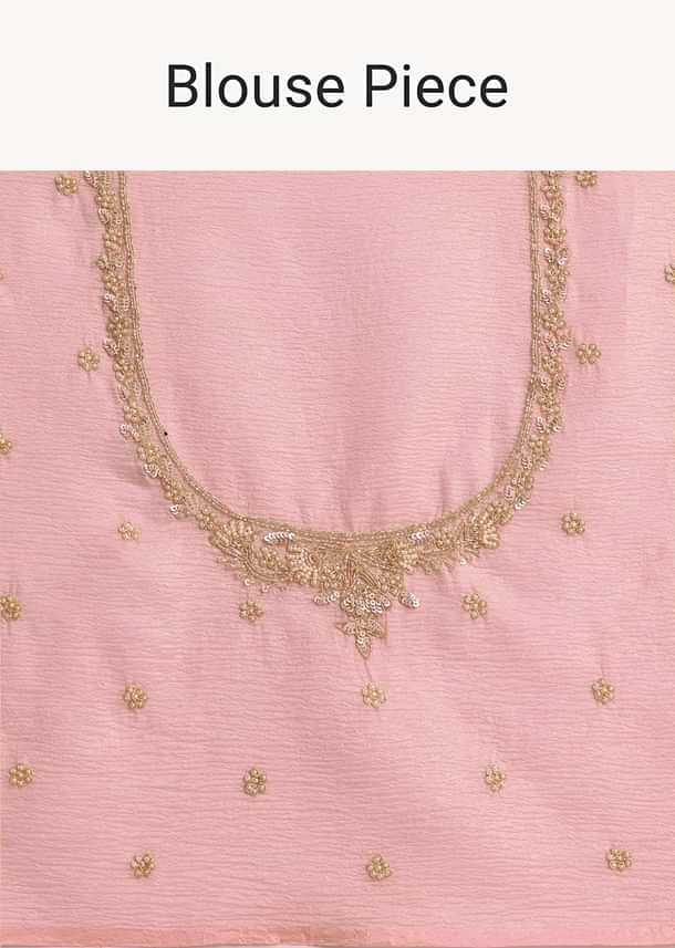 Pink Crushed Silk Saree With Sequin Work