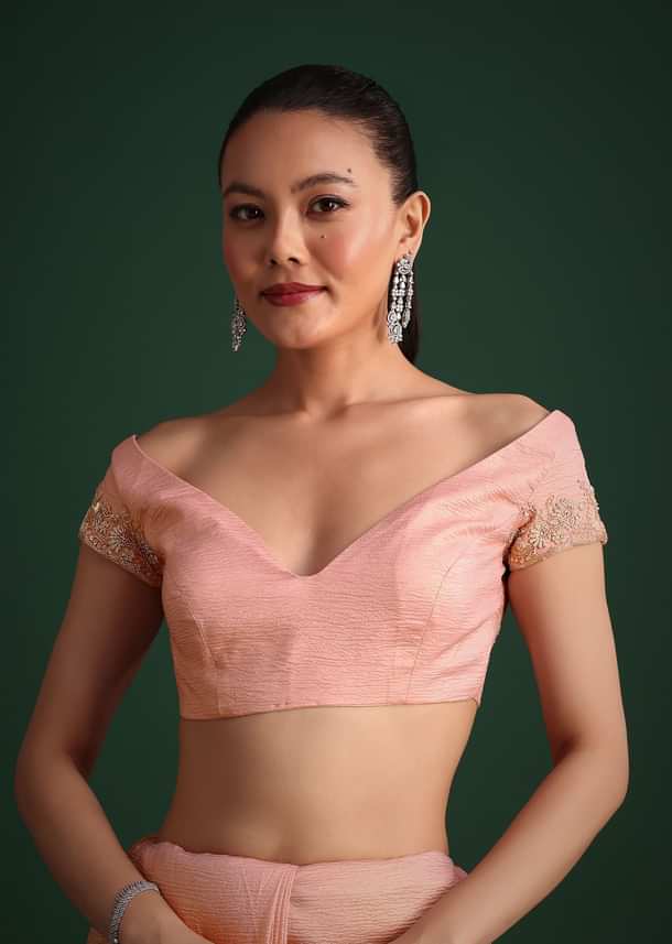 Pink Crushed Silk Saree With Sequin Work