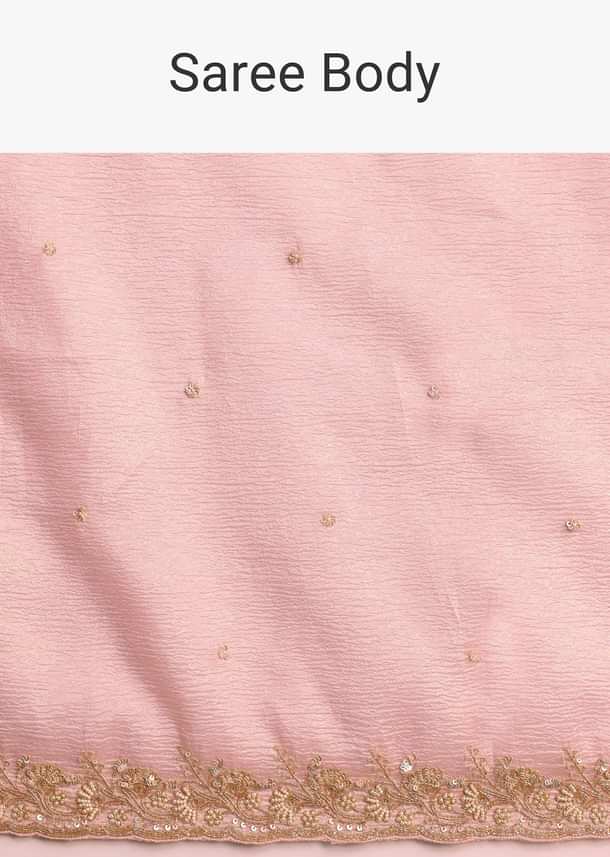 Pink Crushed Silk Saree With Sequin Work