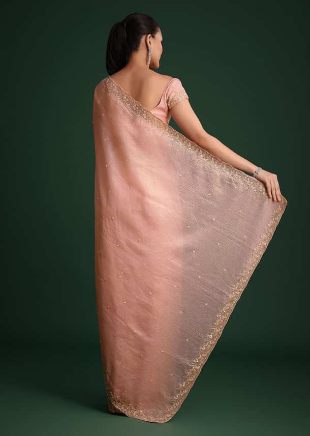 Pink Crushed Silk Saree With Sequin Work