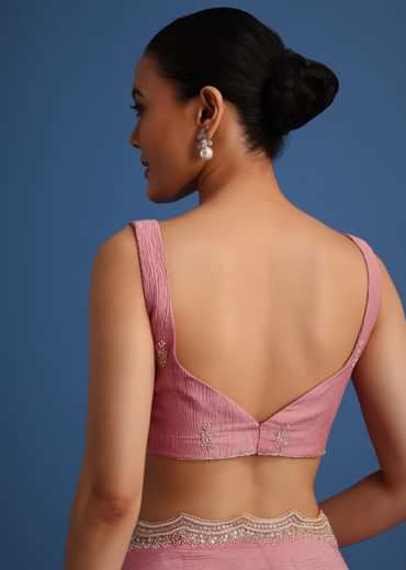 Pink Crushed Tissue Saree With Embroidered Border