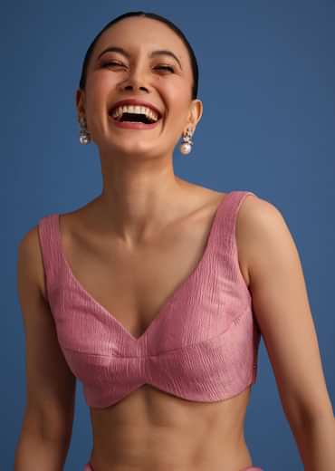 Pink Crushed Tissue Saree With Embroidered Border
