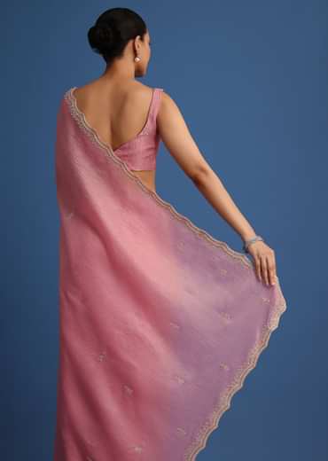 Pink Crushed Tissue Saree With Embroidered Border