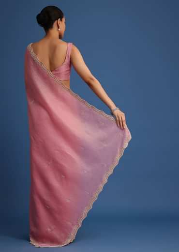 Pink Crushed Tissue Saree With Embroidered Border