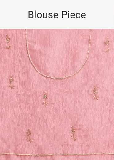 Pink Crushed Tissue Saree With Embroidered Border