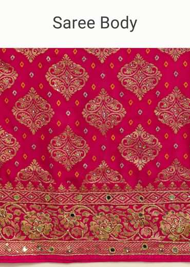 Pink Cutdana Embroidered Bandhani Weave Saree With Unstitched Blouse