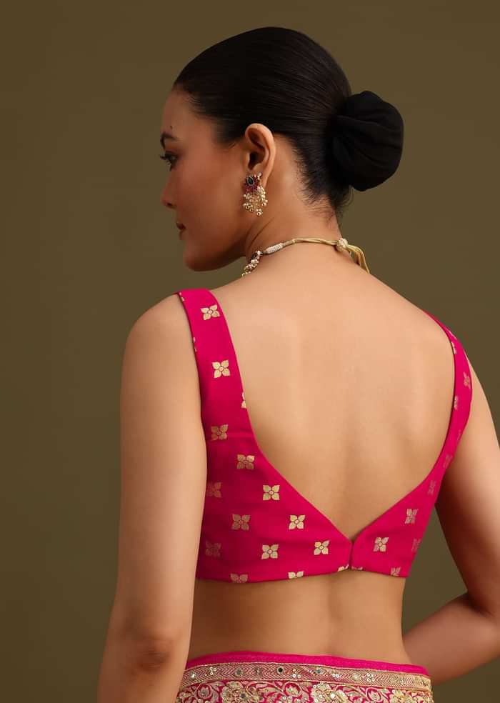 Pink Cutdana Embroidered Bandhani Weave Saree With Unstitched Blouse