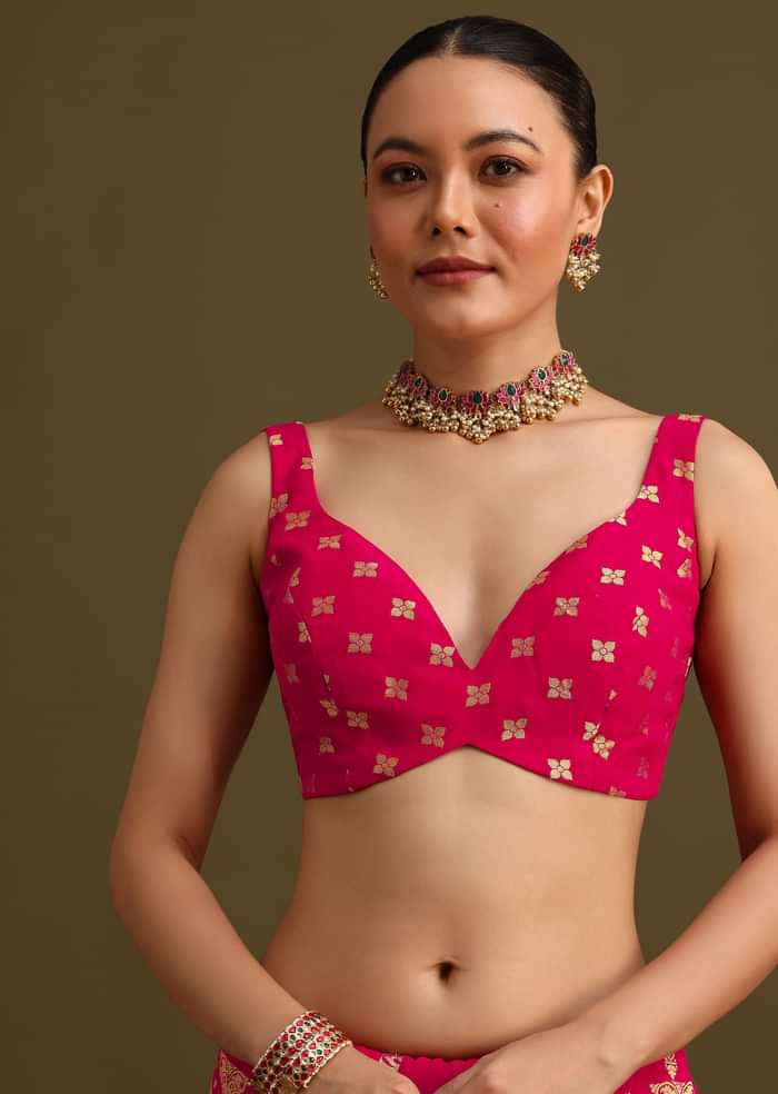Pink Cutdana Embroidered Bandhani Weave Saree With Unstitched Blouse