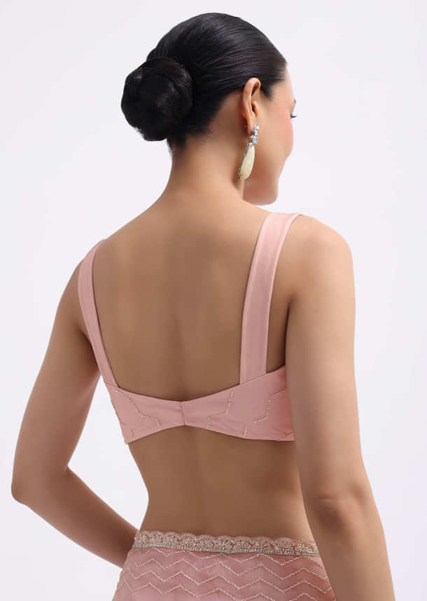 Pink Cutdana Embroidered Organza Saree With Unstitched Blouse Pink Cutdana Embroidered Organza Saree With Unstitched Blouse