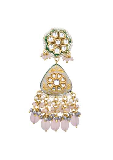 Pink Danglers With Bead Drops And Kundan