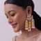 Pink Danglers With Three Bell Drops In Gold Finish Mix Metal