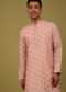 Powder Pink Printed Tussar Silk Kurta Set With Sequins