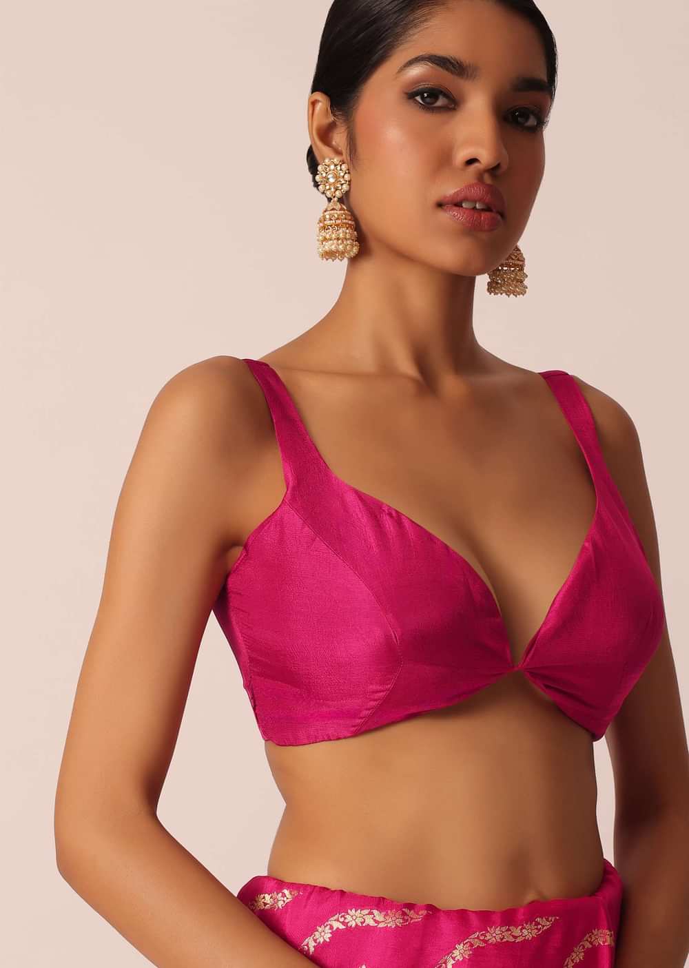 Pink Dola Silk Saree With Gold Zari Weave Butti Detail And Unstitched Blouse Piece