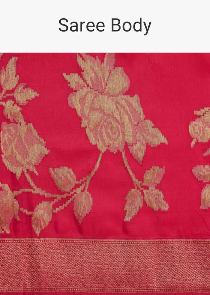 Fusia Pink Dola Silk Saree With Woven Floral Motifs
