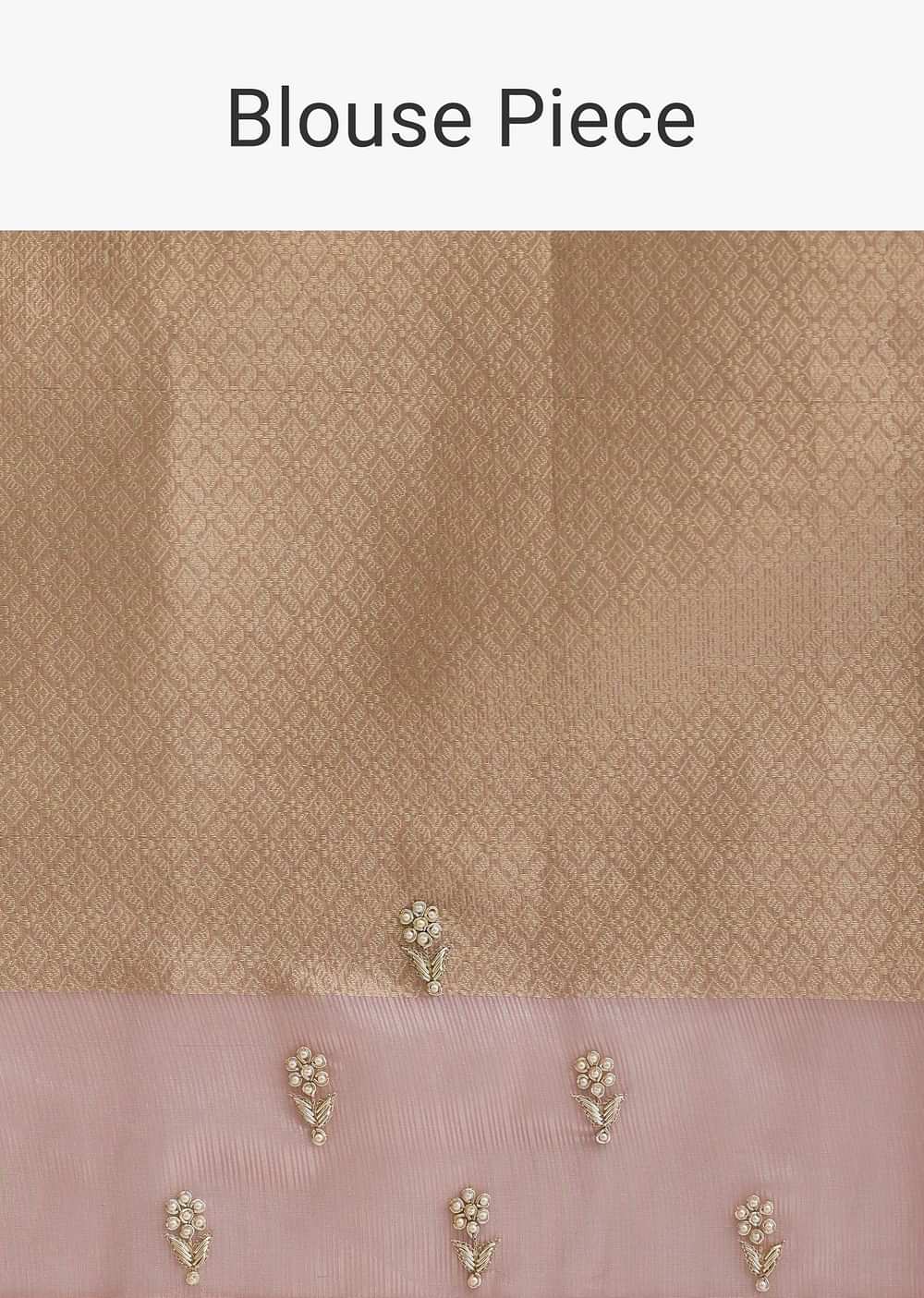 Pink Dola Silk Striped Saree With Embroidered Gota Patti And Unstitched Blouse Fabric