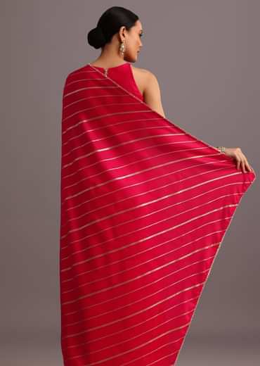 Pink Dola Silk Woven Saree And Gota Patti Border With Unstitched Blouse