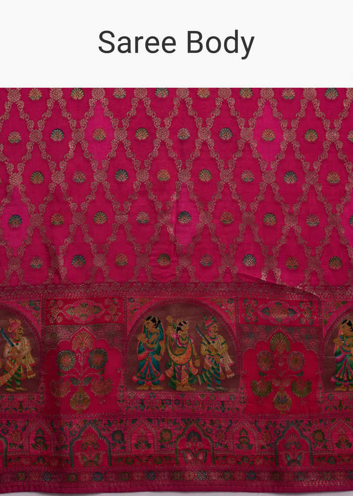 Pink Dola Silk Woven Saree With Delicate Hand Embroidery