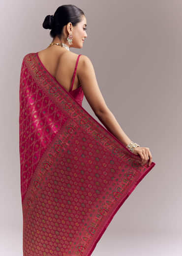 Pink Dola Silk Woven Saree With Delicate Hand Embroidery Pink Dola Silk Woven Saree With Delicate Hand Embroidery