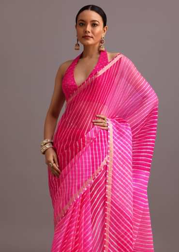 Pink Dual Shaded Cotton Kota Woven Saree With Zari Embroidered Border