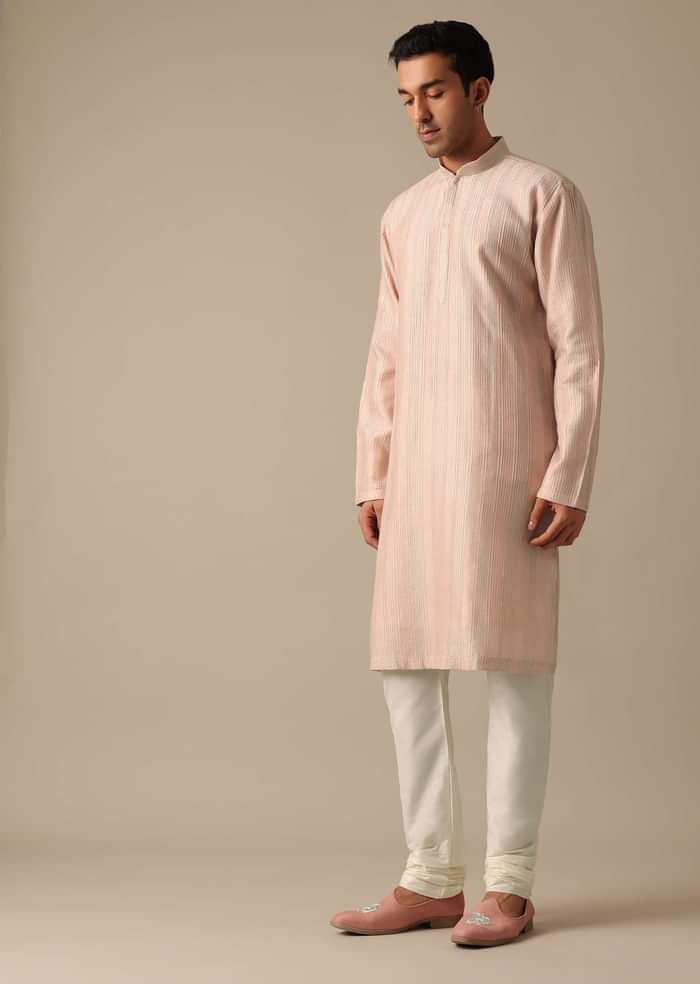 Pink Dupion Silk Embroidered Sherwani Set