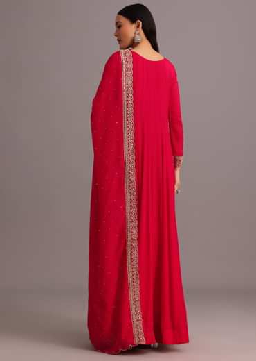 Pink Embroidered Anarkali Suit With Dupatta