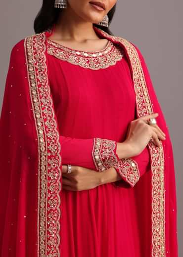 Pink Embroidered Anarkali Suit With Dupatta