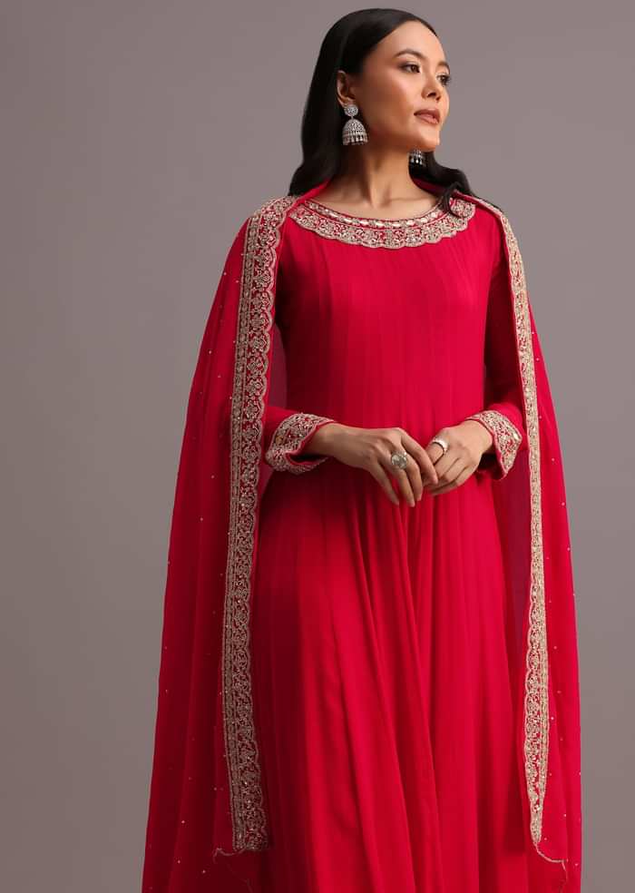 Pink Embroidered Anarkali Suit With Dupatta