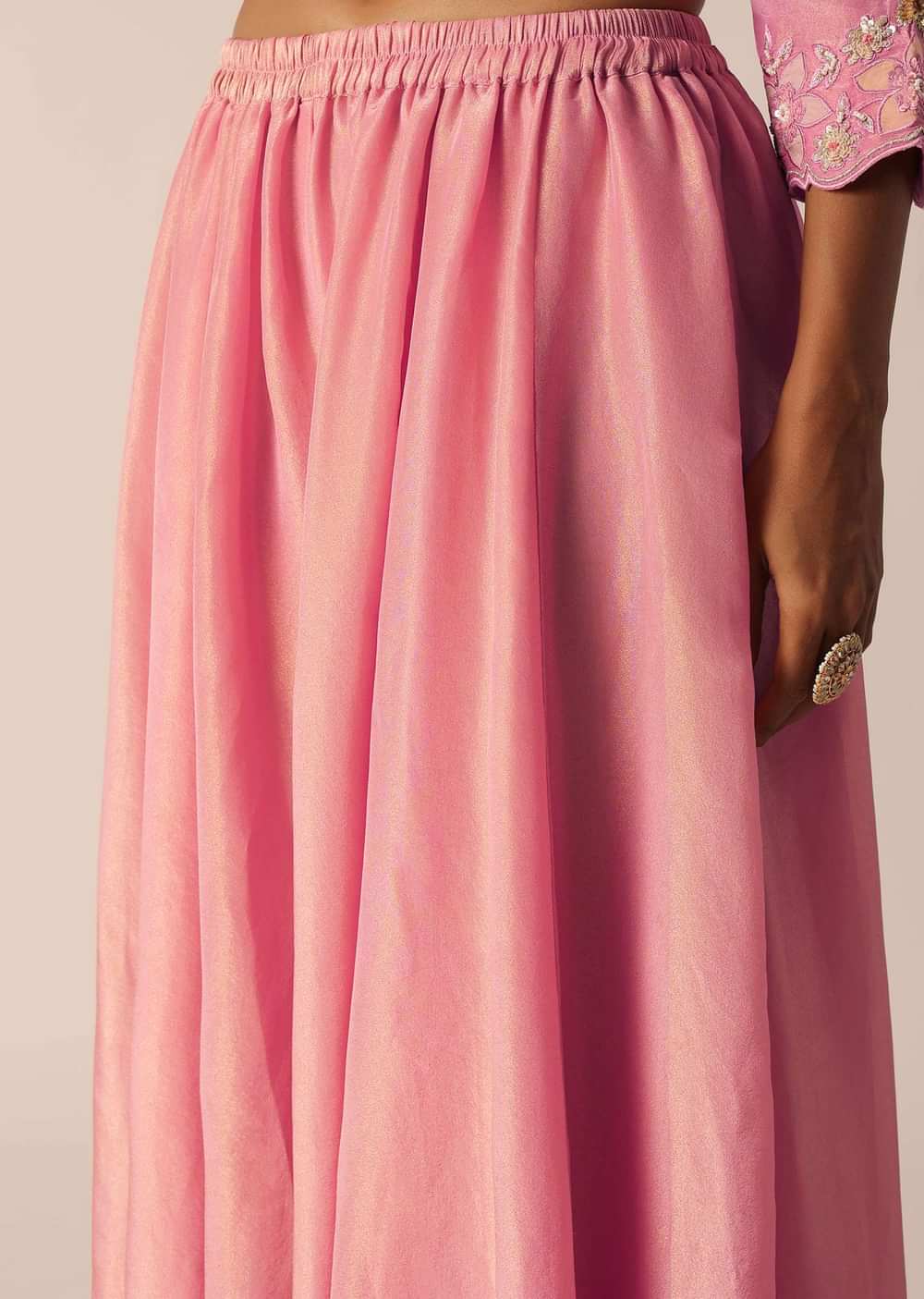 Pink Embroidered Kurta And Palazzo Set With Patchwork