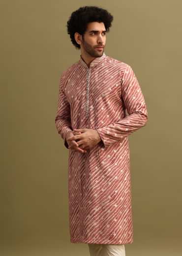 Pink Embroidered Lehariya Print Kurta Set
