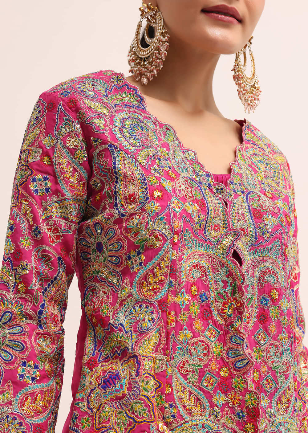 Pink Embroidered Lehenga Set With Jacket