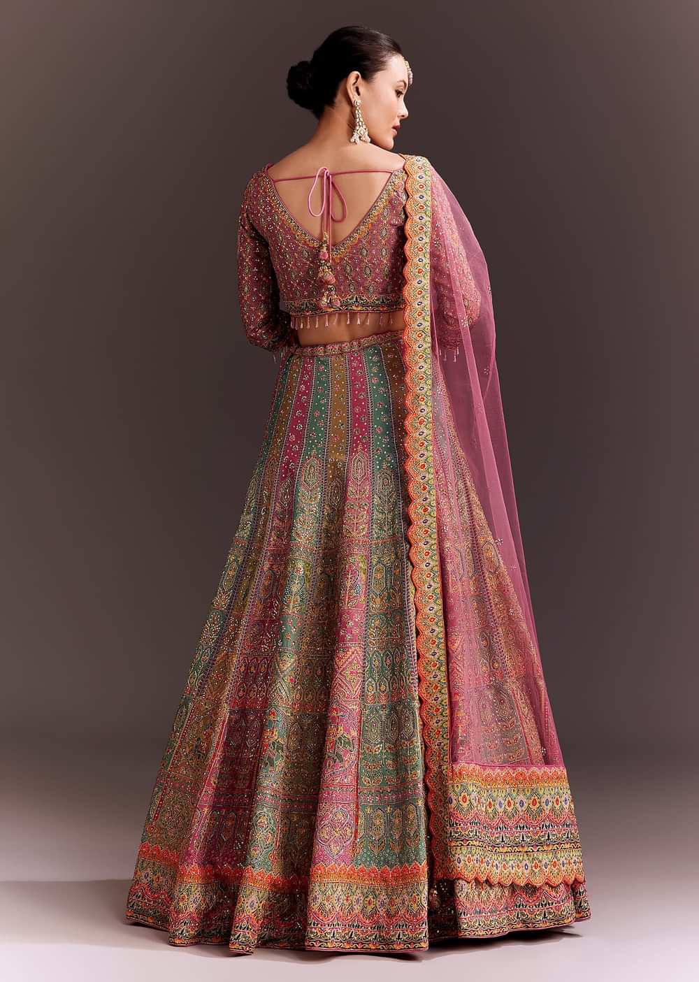 Pink Embroidered Lehenga Set With Net dupatta