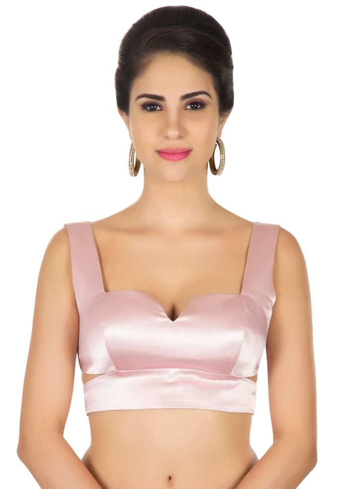 Pink embroidered net saree with scalloped border only on Kalki