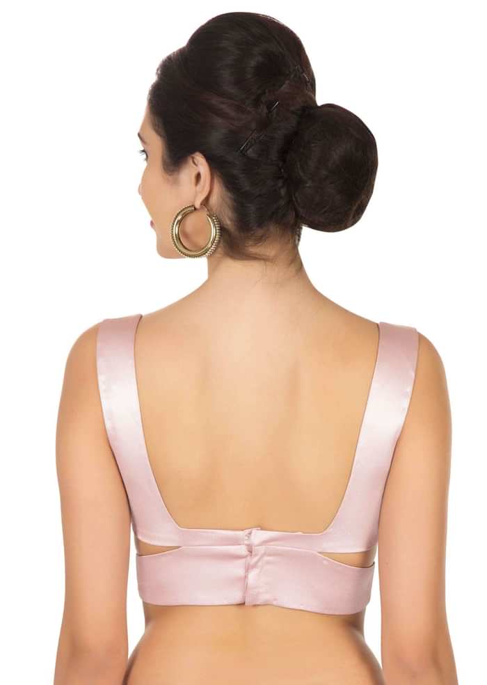 Pink embroidered net saree with scalloped border only on Kalki