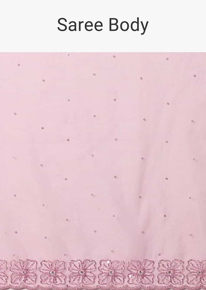 Pink Embroidered Organza Saree With Unstitched Blouse
