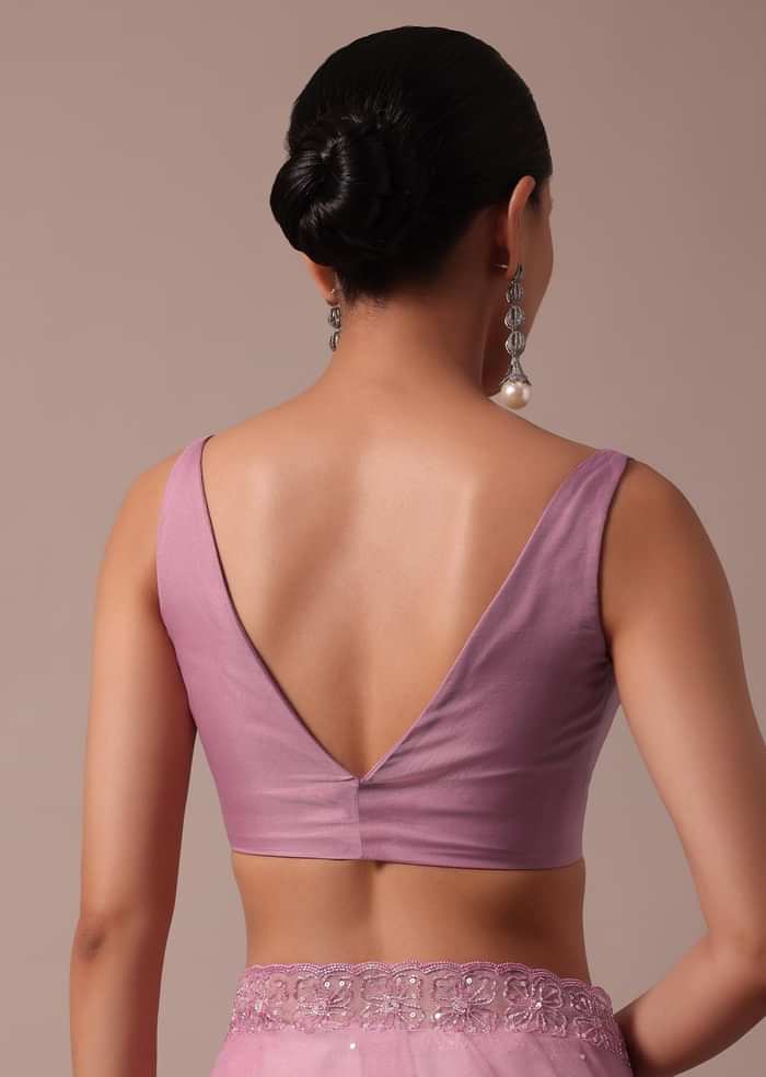 Pink Embroidered Organza Saree With Unstitched Blouse