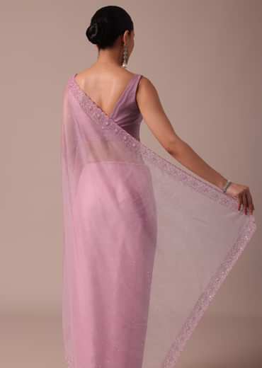 Pink Embroidered Organza Saree With Unstitched Blouse