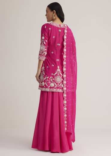 Pink Embroidered Palazzo Suit With Dupatta