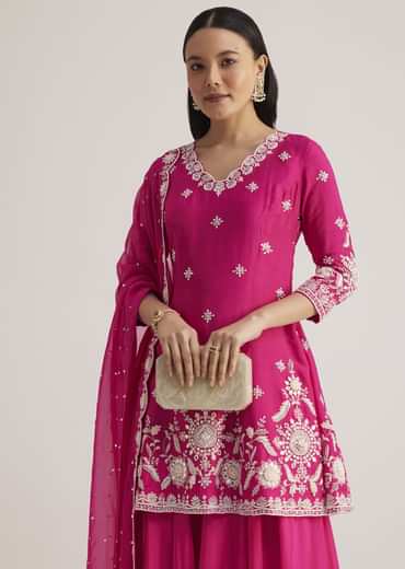 Pink Embroidered Palazzo Suit With Dupatta