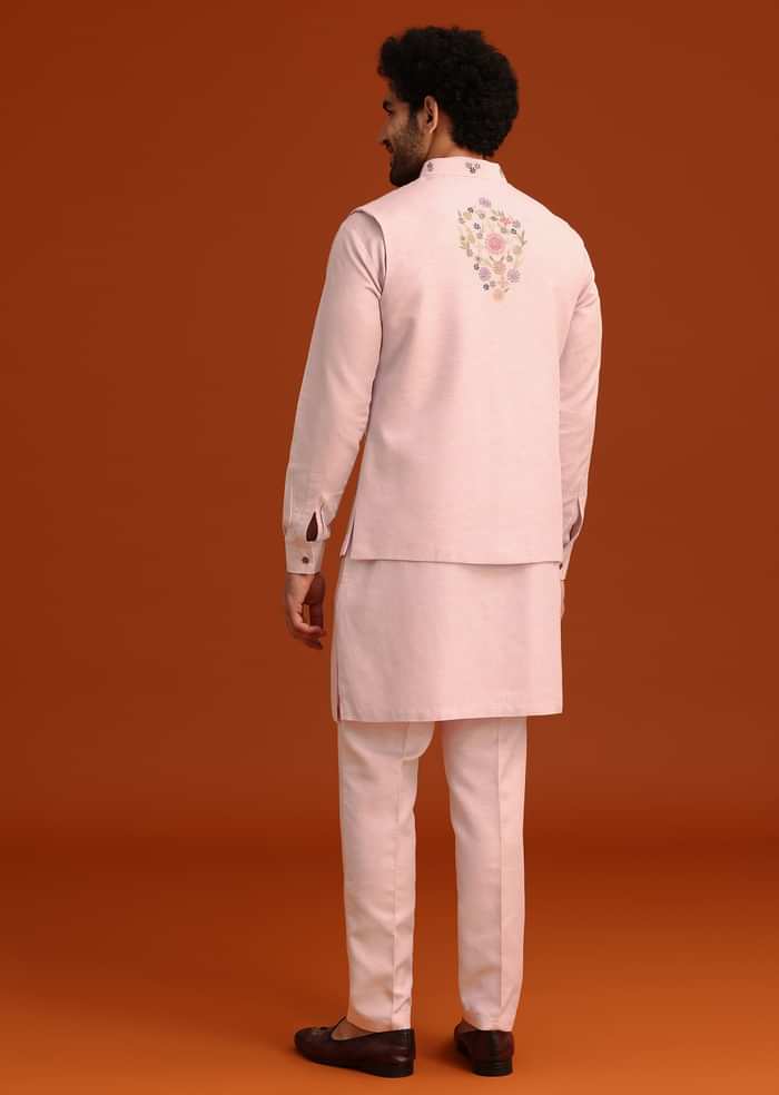 Pink Floral Embroidered Kurta Jacket Set