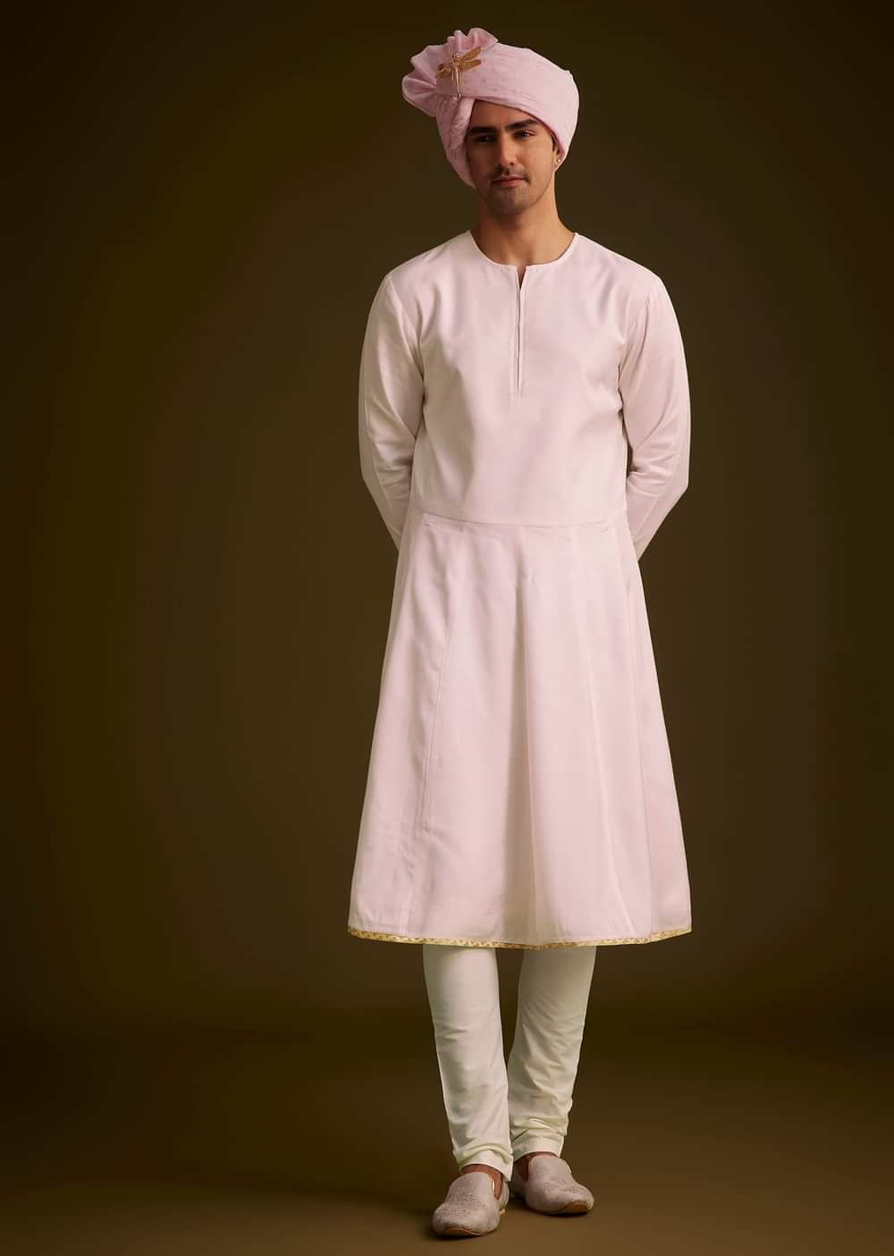 Pink Floral Embroidered Sherwani With Pearl Detailing