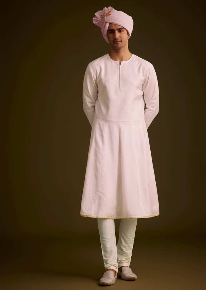 Pink Floral Embroidered Sherwani With Pearl Detailing