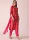 Pink Floral Print Kurta Set With Hand Embroidery