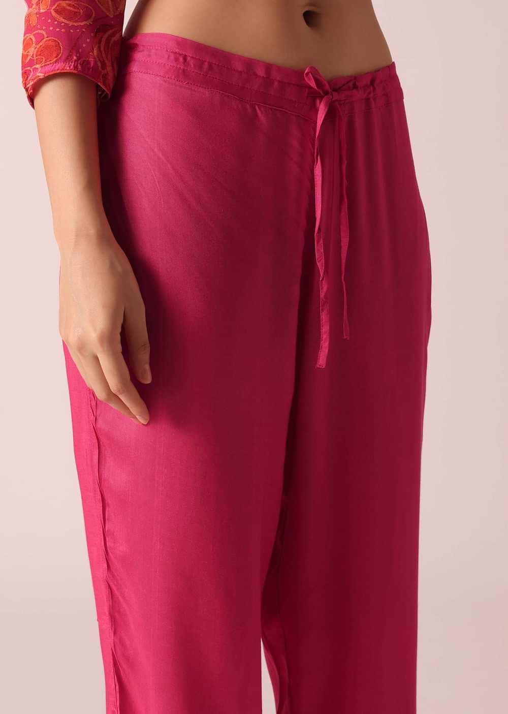 Pink Floral Print Kurta Set With Hand Embroidery