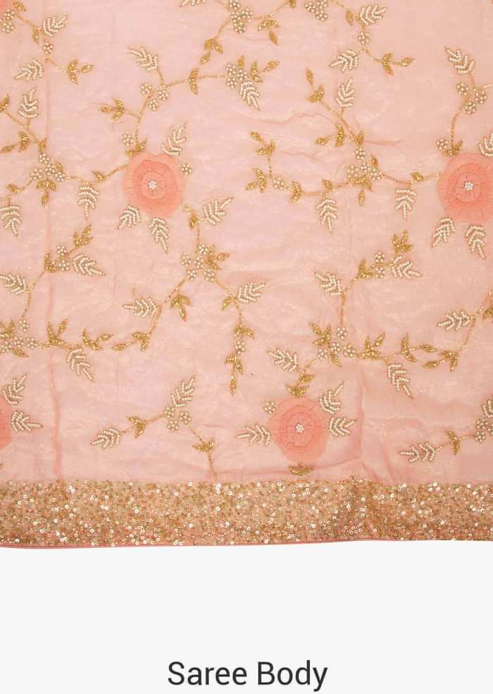 Pink Foil Georgette Saree and Georgette Blouse with Thread Work, Sequins and Moti only on Kalki