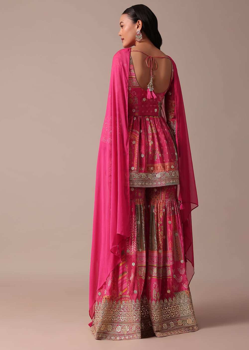 Pink Fusion Sharara Set With Peplum Top