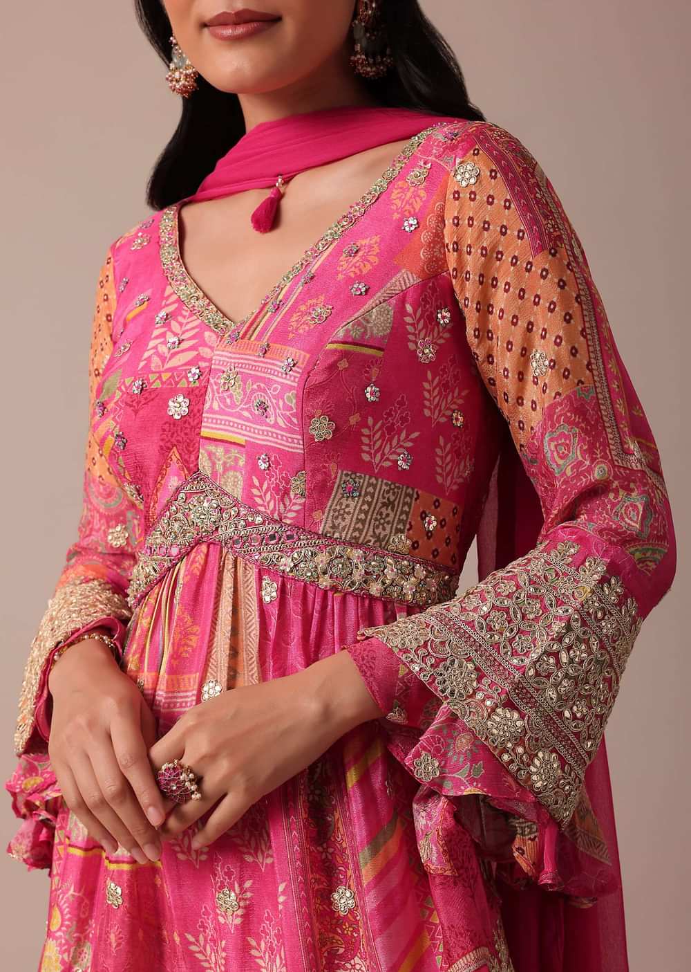 Pink Fusion Sharara Set With Peplum Top